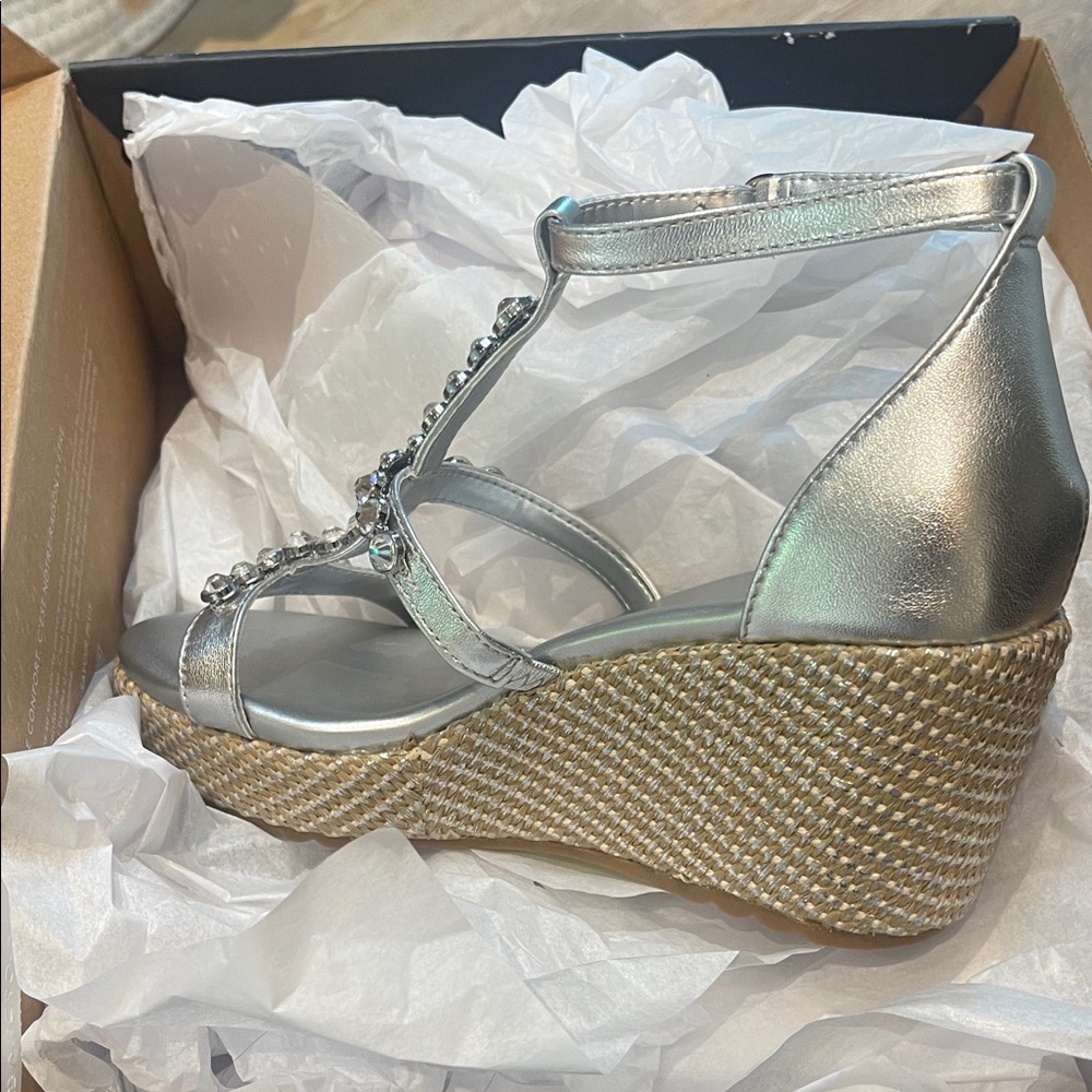 Naturalizer Silver Wedge Sandals with Gem Accents